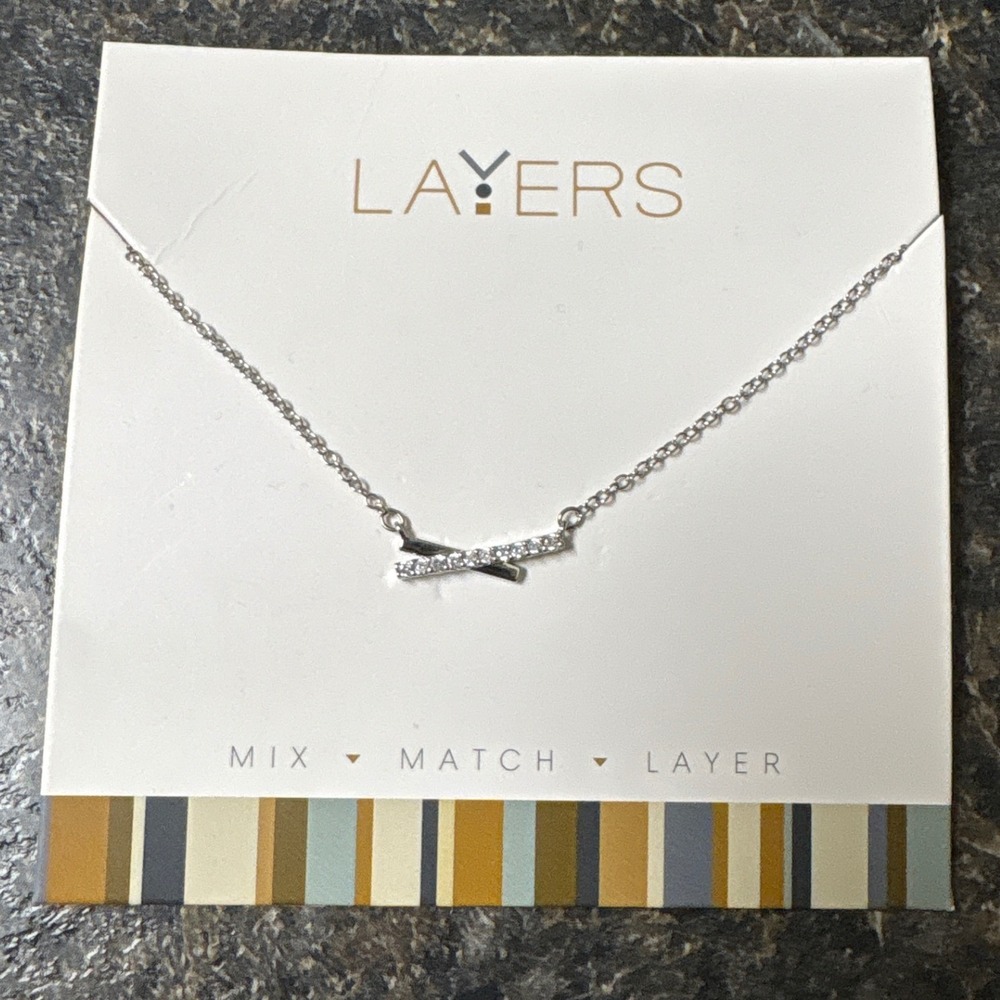 Layers Silver Tone Adjustable Crisscross Bar Pavé Rhinestone Necklace 120530